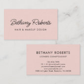 赤面ピンクモダンのスクリプトヘアとメイクアップ 名刺 (正面/裏面)