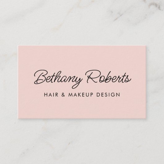 赤面ピンクモダンのスクリプトヘアとメイクアップ 名刺 (正面)
