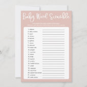 赤面ピンクモダンの赤ちゃんシャワーワードスクランブルゲーム 招待状 (正面)