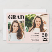 赤面ピンクモダンの3枚の写真の卒業 招待状 (正面)