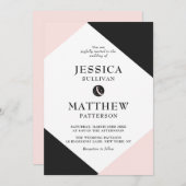 赤面ピンクモダンアクセント結婚式招待状 招待状 (正面/裏面)