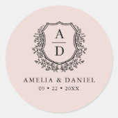 赤面ピンクモダンクレストモノグラ結婚ム ラウンドシール (正面)