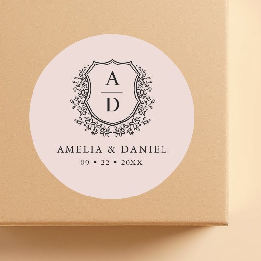赤面ピンクモダンクレストモノグラ結婚ム ラウンドシール