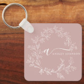 赤面ピンクモダンスクリプガーリートモノグラム名 キーホルダー (正面)