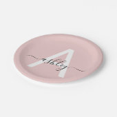 赤面ピンクモダンスクリプガーリートモノグラム名 ペーパープレート (アングル)
