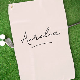 赤面ピンクモダンスクリプトモノグラム名の署名 ゴルフタオル