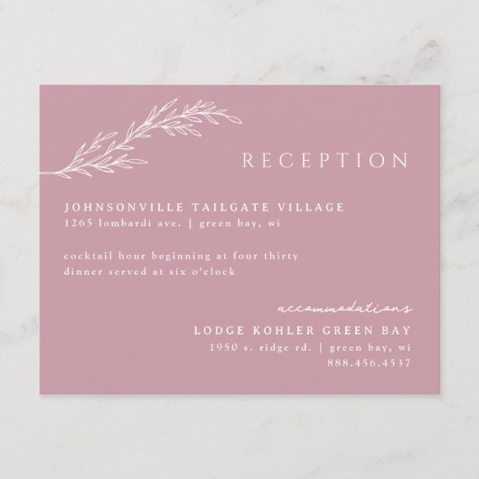 赤面ピンクモダンステンシルボタニカル詳細 エンクロージャーカード (正面)