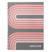 赤面ピンクモダンパタストライプのーン名前をカスタムする ノートブック (正面)