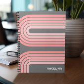 赤面ピンクモダンパタストライプのーン名前をカスタムする ノートブック