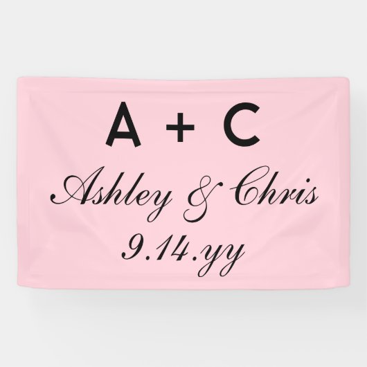 赤面ピンクモダンパーソナライズされたウェディング 横断幕 (横)