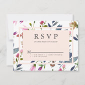 赤面ピンクモダンフローラウェディングRSVPカード 出欠カード (正面)