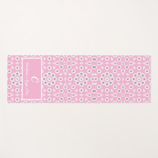赤面ピンクモダンフローラモノグラム ヨガマット (正面(横))