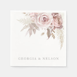赤面ピンクモダンフローラ結婚ズ スタンダードカクテルナプキン