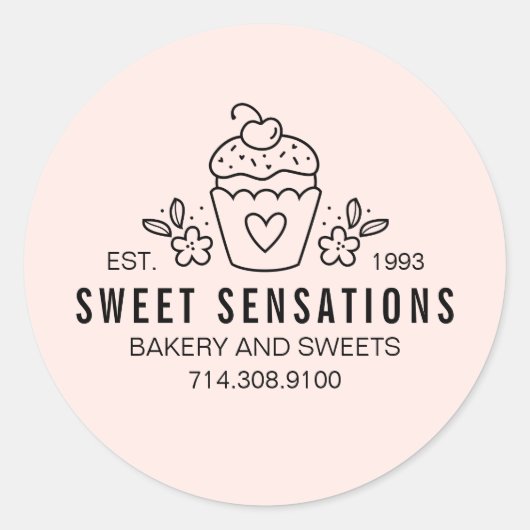 赤面ピンクモダンベーカリーカップケーキシール ラウンドシール (正面)