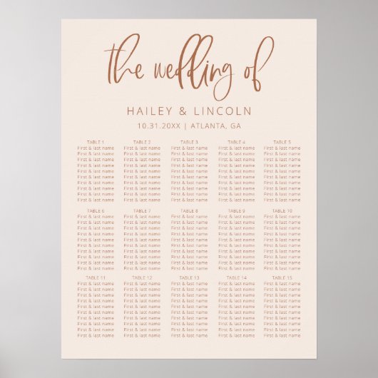 赤面ピンクモダンミニマ結婚リストの座席表 ポスター (正面)