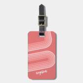 赤面ピンクモダンレトロパタストライプのーン名前をカスタムする ラゲッジタグ (正面縦)