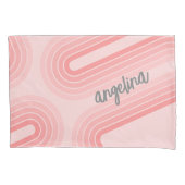 赤面ピンクモダンレトロパタストライプのーン名前をカスタムする 枕カバー (正面)