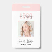 赤面ピンクモダンロゴラッシュサロンまたはスパ写真ID バッジ (正面)