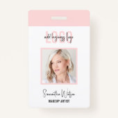 赤面ピンクモダンロゴラッシュサロンまたはスパ写真ID バッジ (正面)