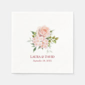 赤面ピンクモダン花模様ボ結婚タニカル紙 スタンダードカクテルナプキン (正面)