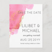 赤面ピンクモダン金ゴールドの日救付はがき ポストカード (正面)