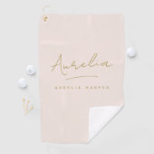 赤面ピンクモダン金ゴールドスクリプトモノグラム署名 ゴルフタオル (インサイチュ)