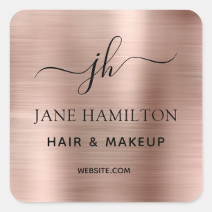 赤面ピンクモノグラムビジネスロゴスクエアステッカー スクエアシール