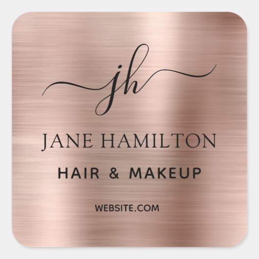 赤面ピンクモノグラムビジネスロゴスクエアステッカー スクエアシール (正面)