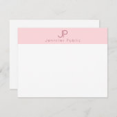 赤面ピンクモノグラムミニマルエレガントテンプレート ノートカード (正面/裏面)