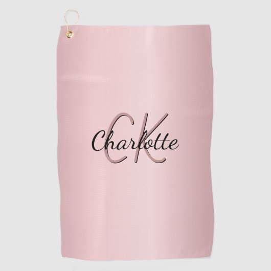 赤面ピンクモノグラム名スクリプト ゴルフタオル (正面)