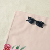 赤面ピンクモノグラム水彩花 ビーチタオル (インサイチュ)