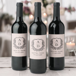 赤面ピンクモノグラム結婚のフローラクレスト ワインラベル