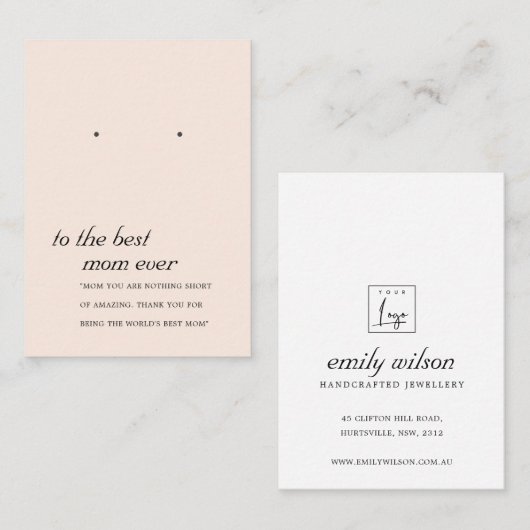 赤面ピンクモママギフトイヤリングディスプレイカード プレイスカード (正面/裏面)