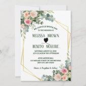 赤面ピンクユーカリフローラ幾何学模様結婚 招待状 (正面)