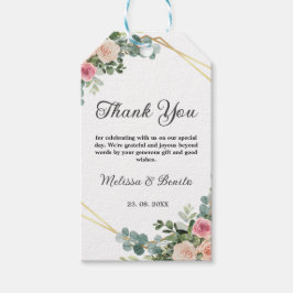 赤面ピンクユーカリ水の色ジオメトリック結婚ス ギフトタグ