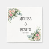 赤面ピンクユーカリ緑の水の色結婚の スタンダードカクテルナプキン (正面)