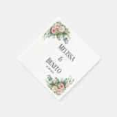 赤面ピンクユーカリ緑の水の色結婚の スタンダードカクテルナプキン (角)