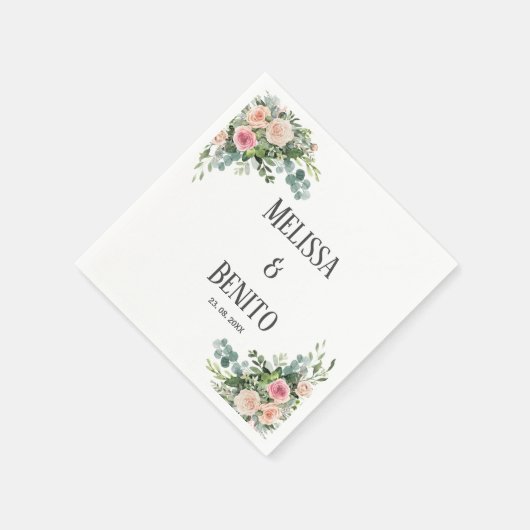 赤面ピンクユーカリ緑の水の色結婚の スタンダードカクテルナプキン (角)