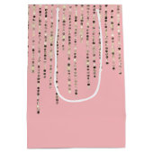 赤面ピンクラインきらきら光るストン誕生日 ミディアムペーパーバッグ (裏面)