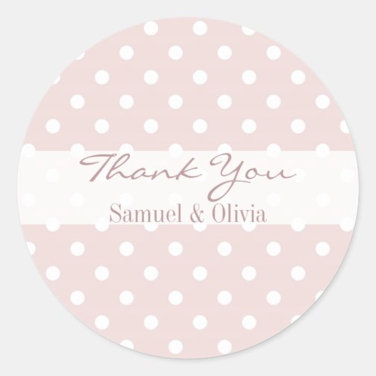 赤面ピンクラウンドカスタムポルカ点々のあるサンキュー ラウンドシール (正面)
