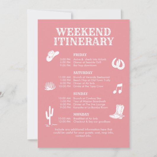 赤面ピンクラストロデオ女性のカーボーイバチェロレッテ招待状 招待状 (裏面)