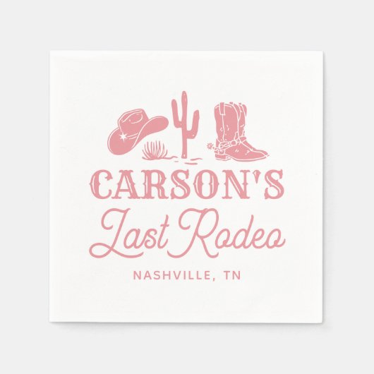 赤面ピンクラストロデオ女性のカーボーイバチェロレッテ スタンダードカクテルナプキン (正面)