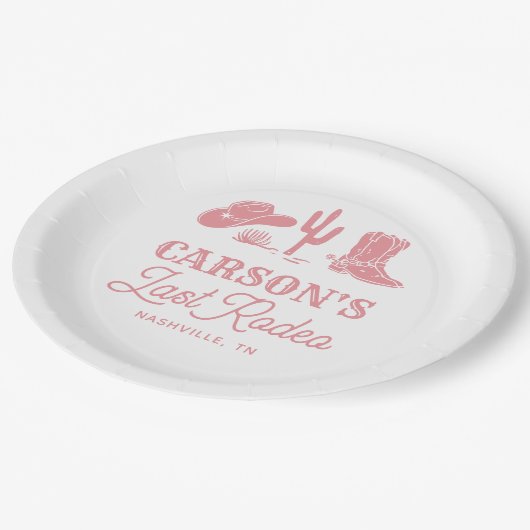 赤面ピンクラストロデオ女性のカーボーイバチェロレッテ ペーパープレート (アングル)