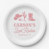 赤面ピンクラストロデオ女性のカーボーイバチェロレッテ ペーパープレート (正面)