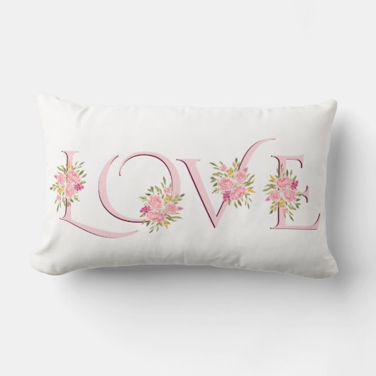 赤面ピンクラブタイポグラフィバラヴァレンティーンズデイ ランバークッション (正面)