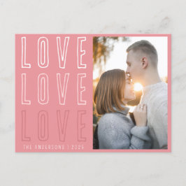 赤面ピンクラブラブラブラブバレンタインの家族写真 シーズンポストカード