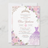 赤面ピンクラベンダーパープルエレガントキンセアニェラ 招待状 (正面)