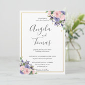 赤面ピンクラベンダーパープルフローラ緑結婚色 招待状 (スタンド正面)