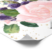 赤面ピンクラベンダーフローラ結婚のウェルカムサイン ポスター (角)