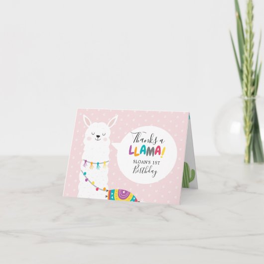 赤面ピンクラマCactus写真ありがとう カード (正面)